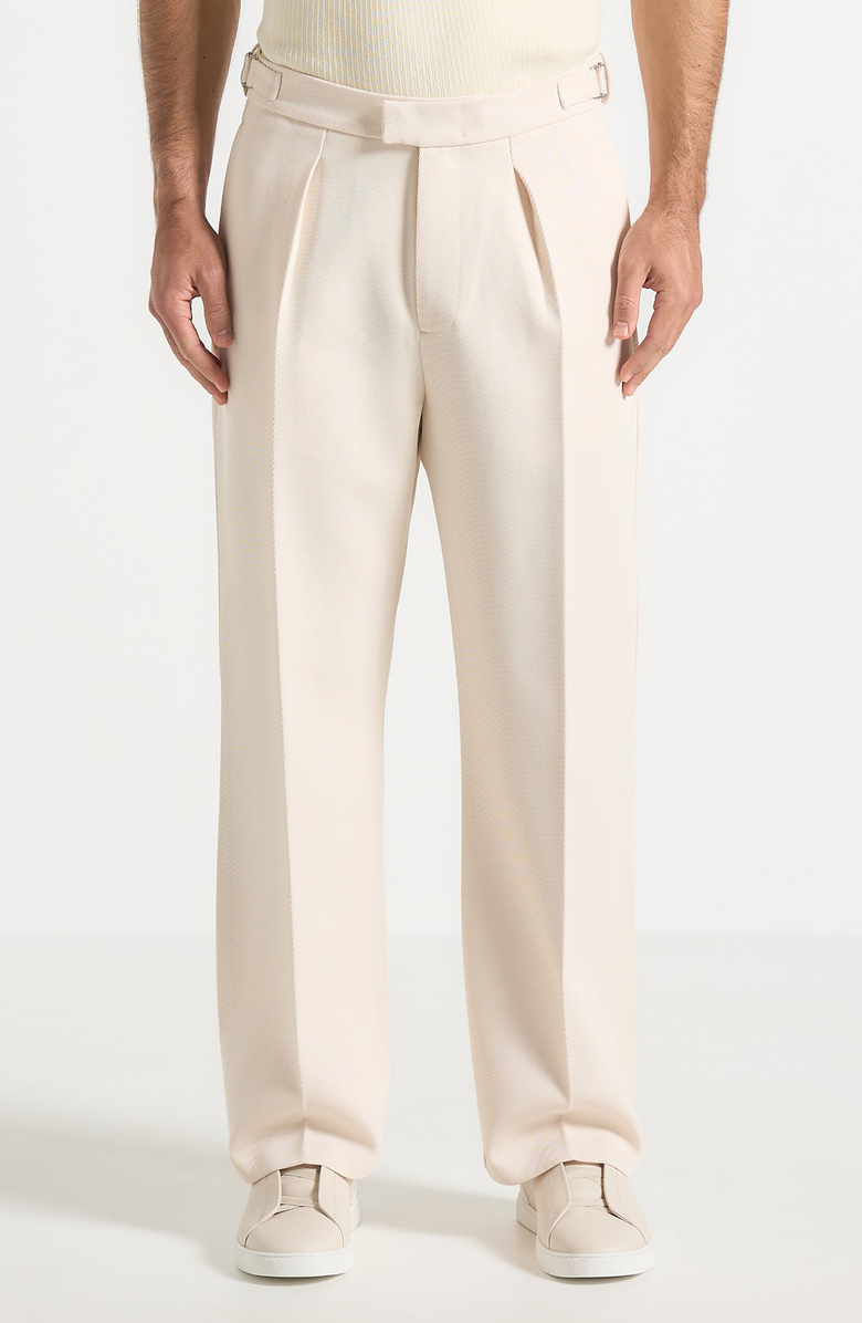 Manière De Voir Dorian Relaxed Fit Twill Pleated Tailored Trousers, Alternate, color, Cream