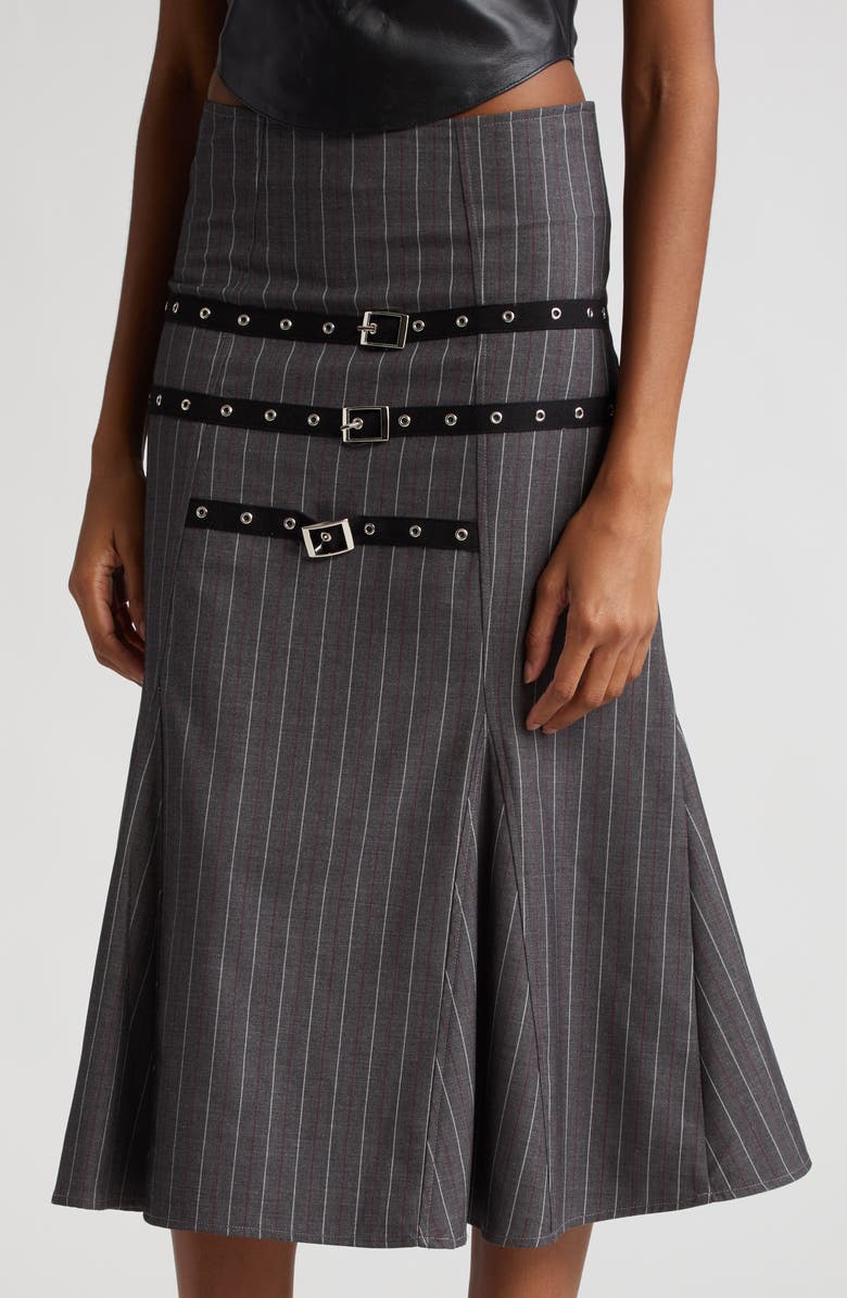 Miaou Alma Pinstripe Buckle Strap Skirt, Alternate, color, 