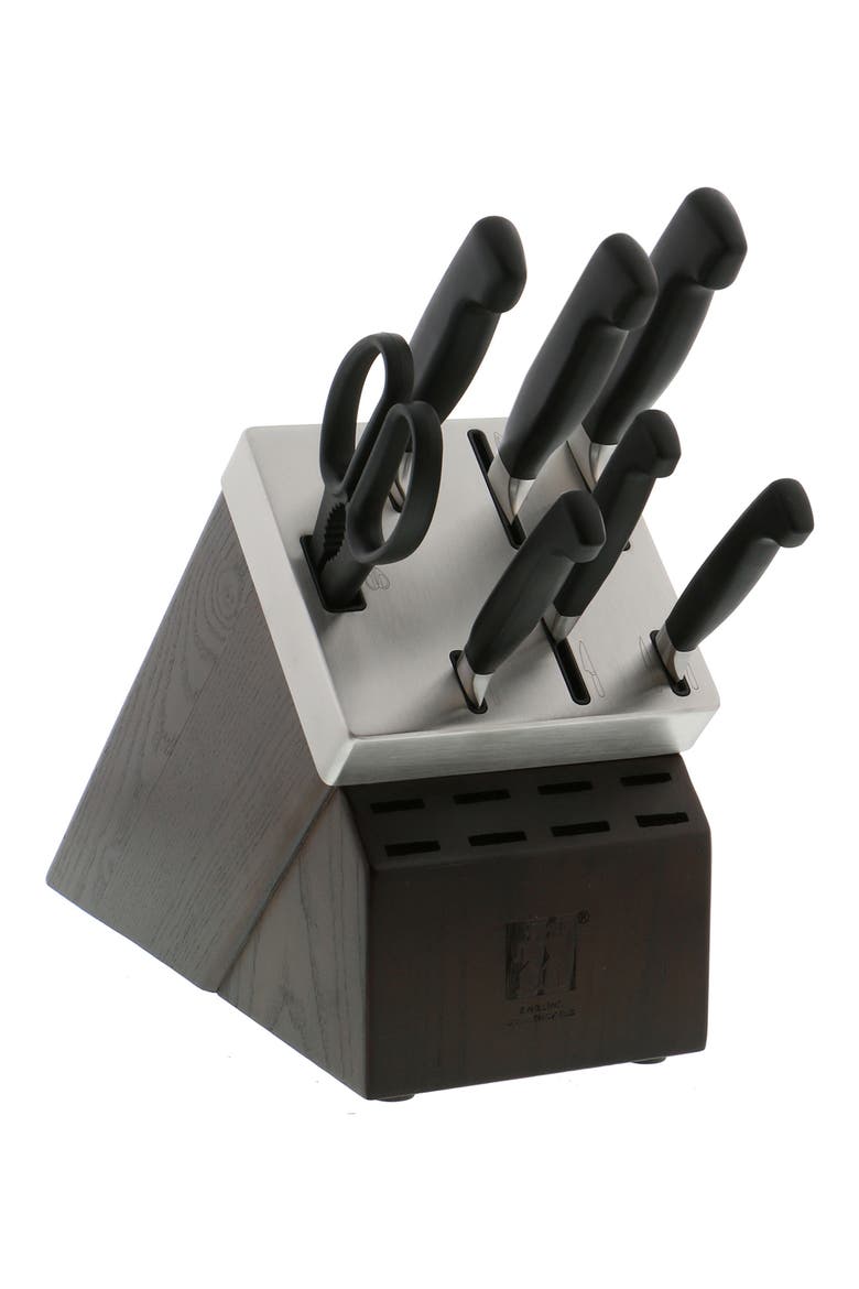 Four-Star 8-Piece Knife & Self Sharpening Block Set, Main, color, BROWN