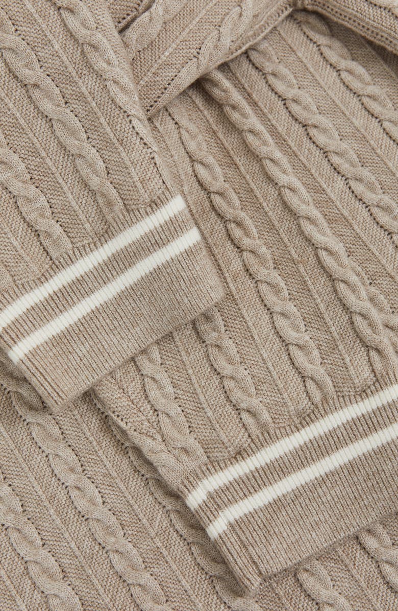 Reiss Tuscano Cable Quarter Zip Sweater, Alternate, color, Oatmeal Brown