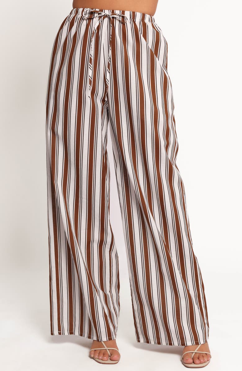 Petal & Pup Thalia Stripe Cotton & Linen Wide Leg Pants, Main, color, Chocolate Stripe