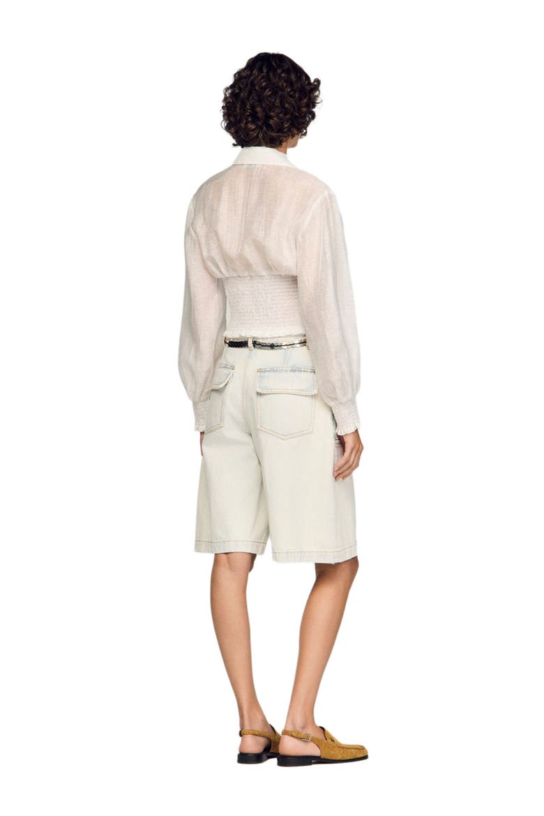 Smocked linen shirt, Alternate, color, White