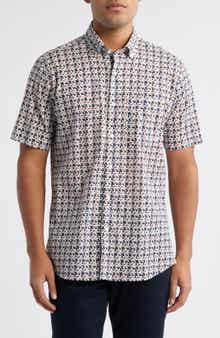 Scott Barber Regular Fit Floral Short Sleeve Cotton Button-Up Shirt