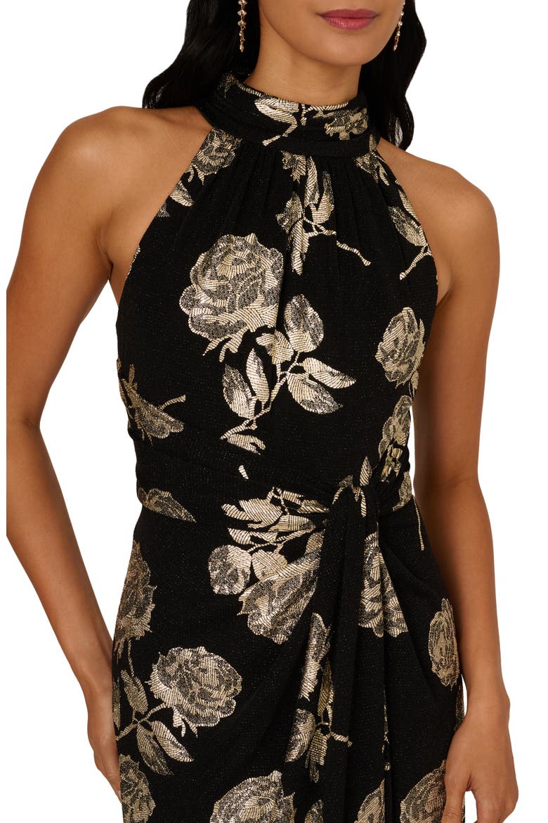 Metallic Floral Mermaid Gown, Alternate, color, BLACK/ GOLD