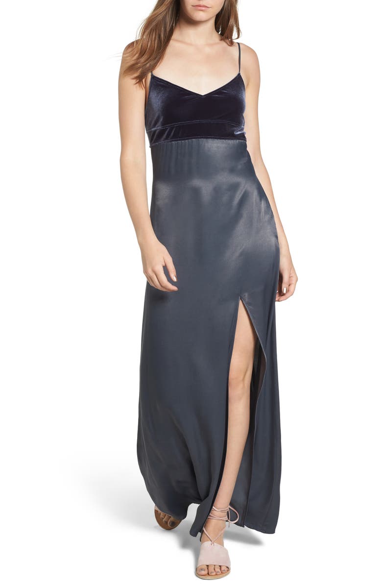 Leith Velvet & Satin Maxi Slipdress, Main, color, 