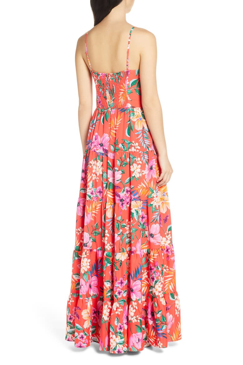 Floral Tie Front Tiered Maxi Sundress, Alternate, color, ORANGE