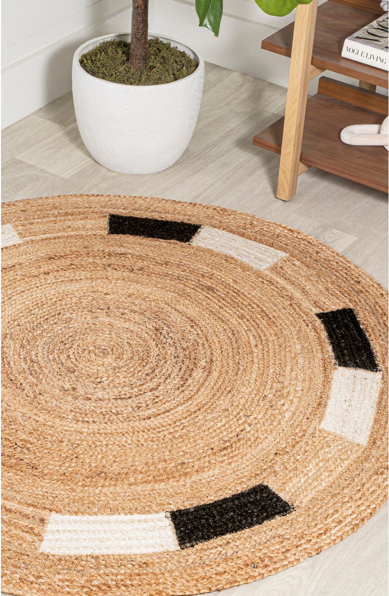 JONATHAN Y Porto Geometric Jute Circle Round Area Rug, Alternate, color, Natural/Cream/Black