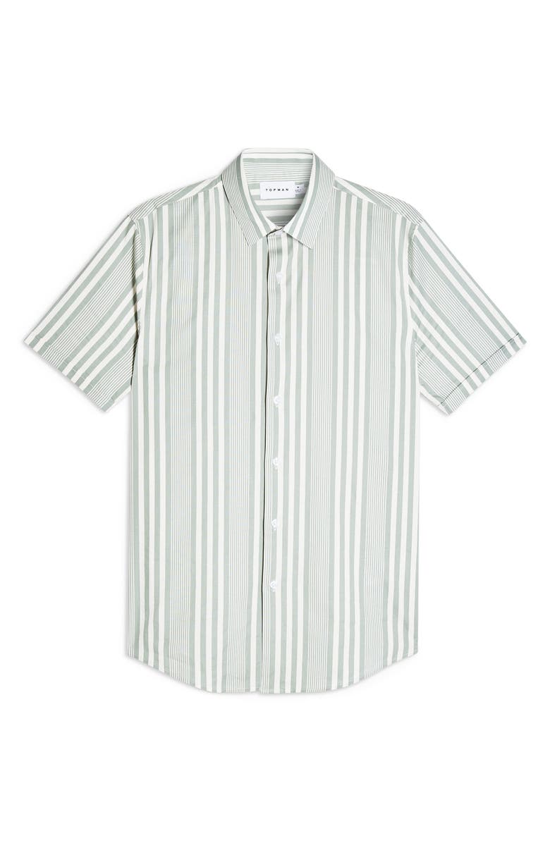 Topman Stripe Slim Fit Short Sleeve Button-Up Shirt, Alternate, color,