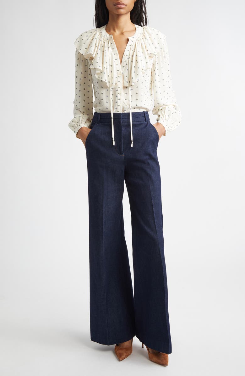 Veronica Beard Gomez Ruffle Print Shirt, Alternate, color, Ecru Multi