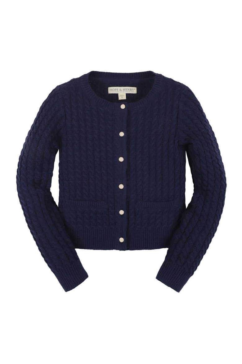 Organic Long Sleeve Classic Cable Cardigan Sweater, Alternate, color, Navy Cable