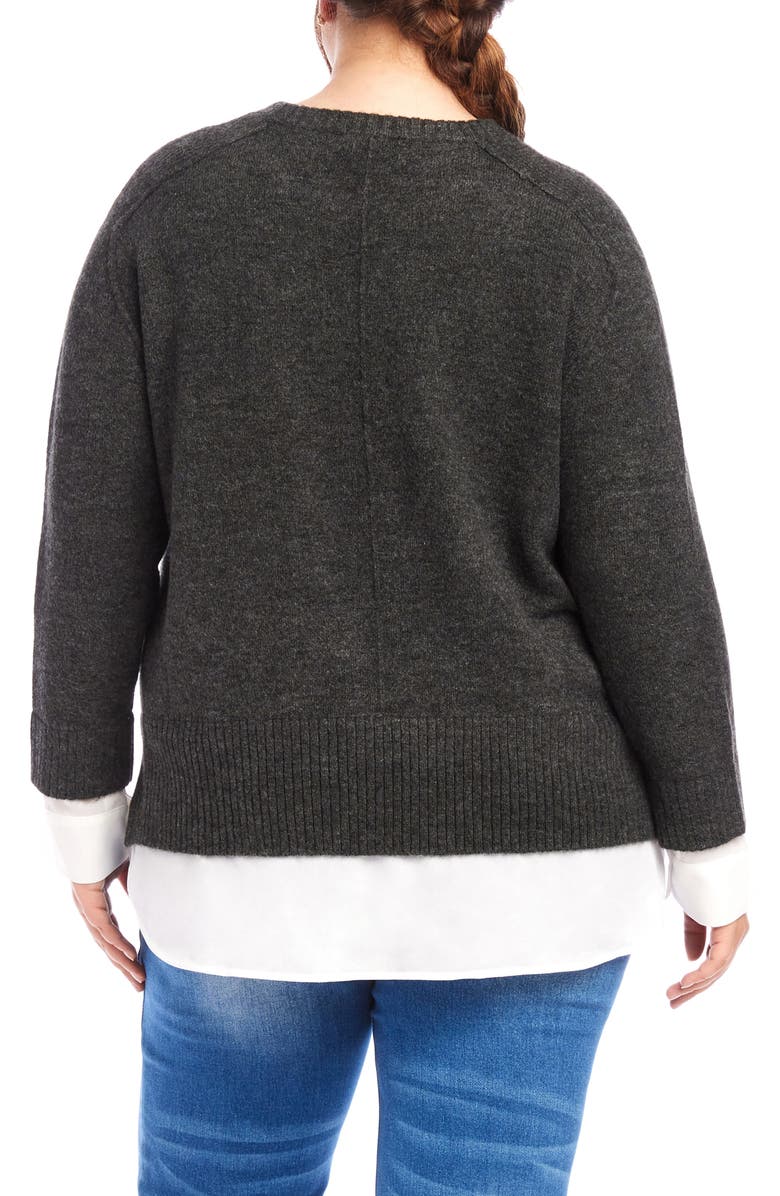 Karen Kane Mixed Media Layered Crewneck Sweater, Alternate, color, Charcoal