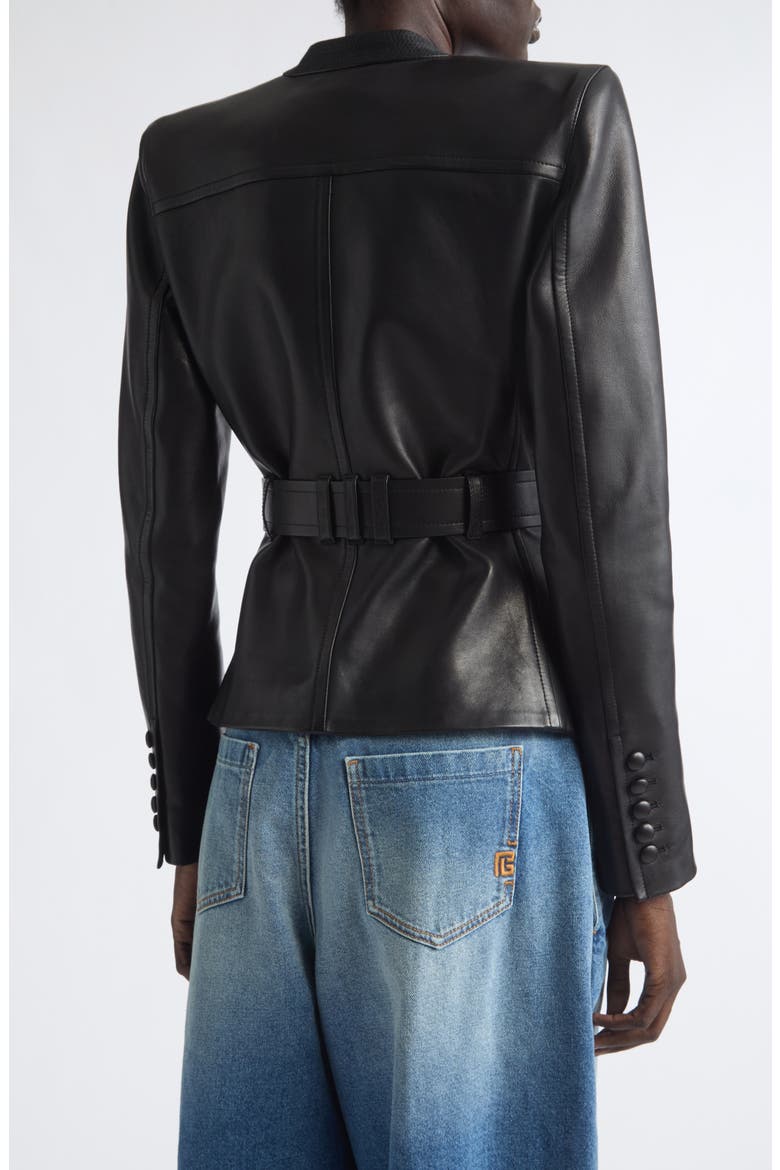 Belted Leather Jacket, Alternate, color, 0PA BLACK