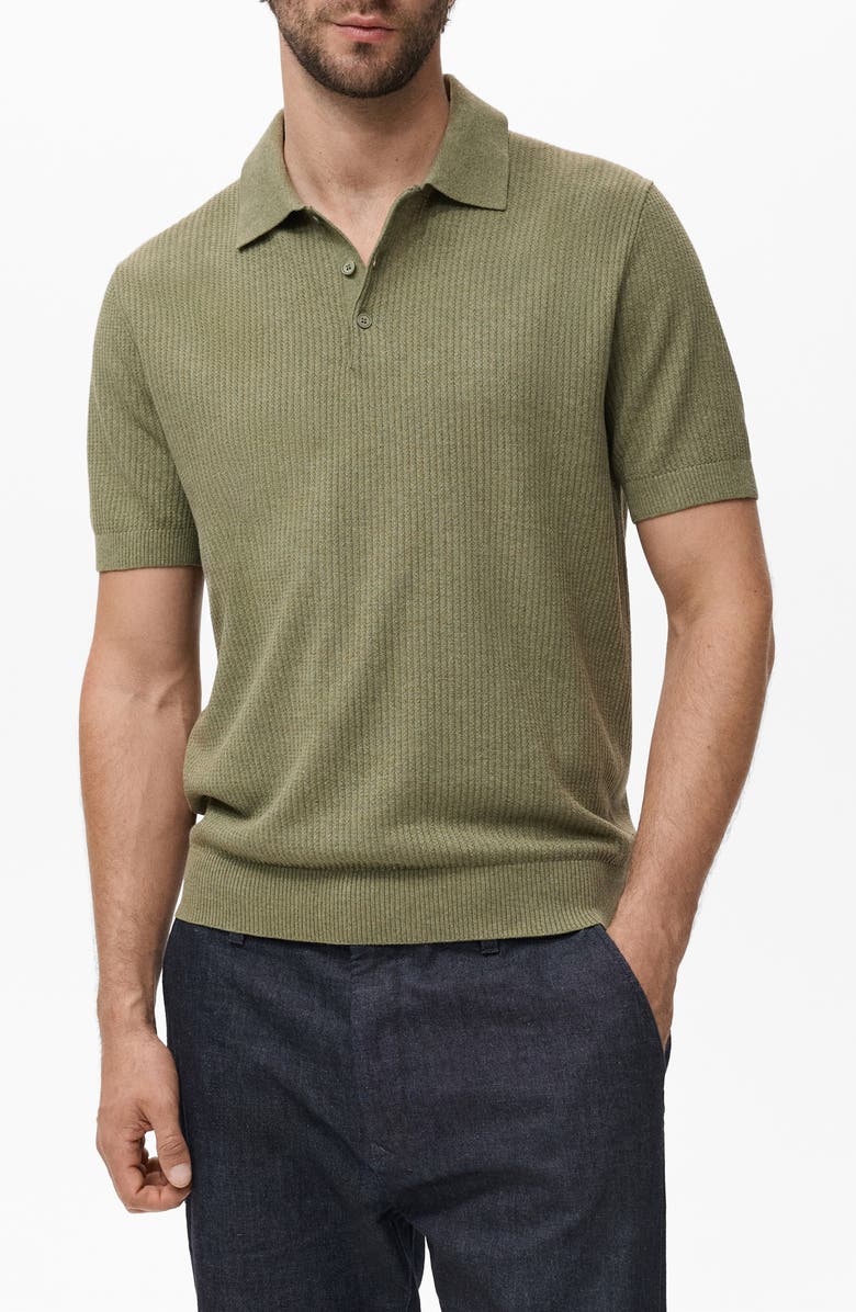 MANGO Ribbed Polo Sweater, Main, color, Dark Green