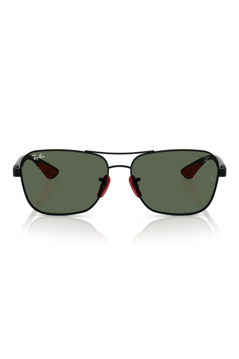 x Scuderia Ferrari 58mm Square Sunglasses, Main, color, MATTE BLACK / DARK GREEN