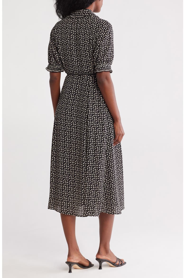 Puff Sleeve Chiffon Midi Shirtdress, Alternate, color, BKCRMSDF-BLACK/CREAM STIPPLE DOT FRAMED PANEL