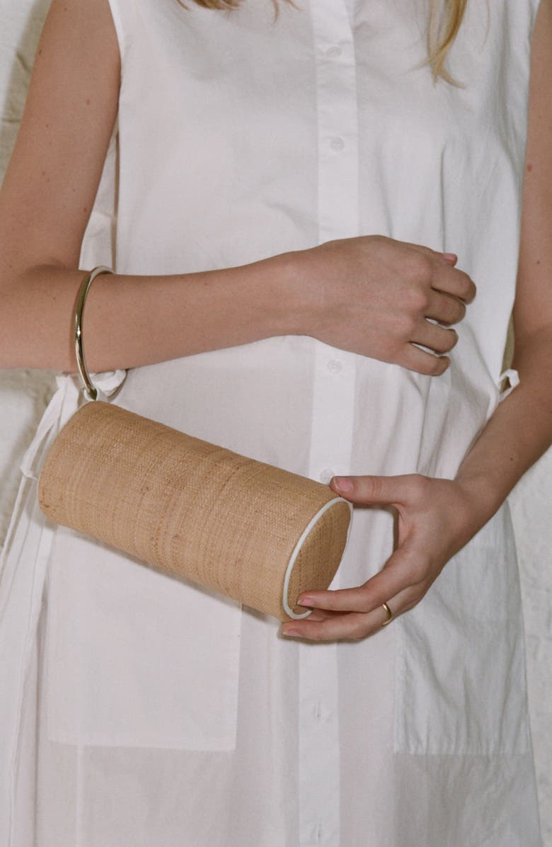 Kara Straw Duffel Wristlet Clutch, Alternate, color,