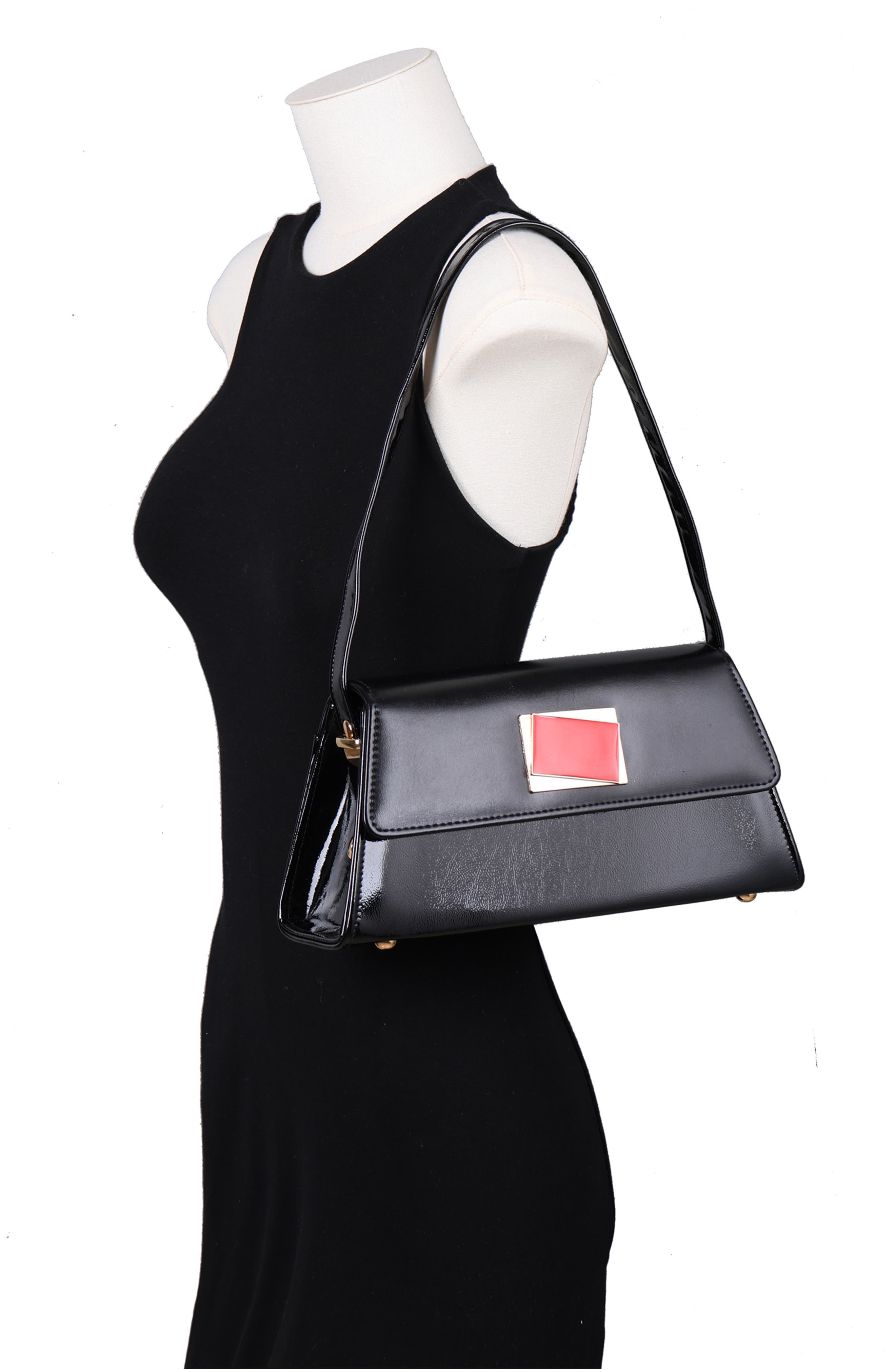 Patent Faux Leather Handbag, Alternate, color, BLACK MULTI