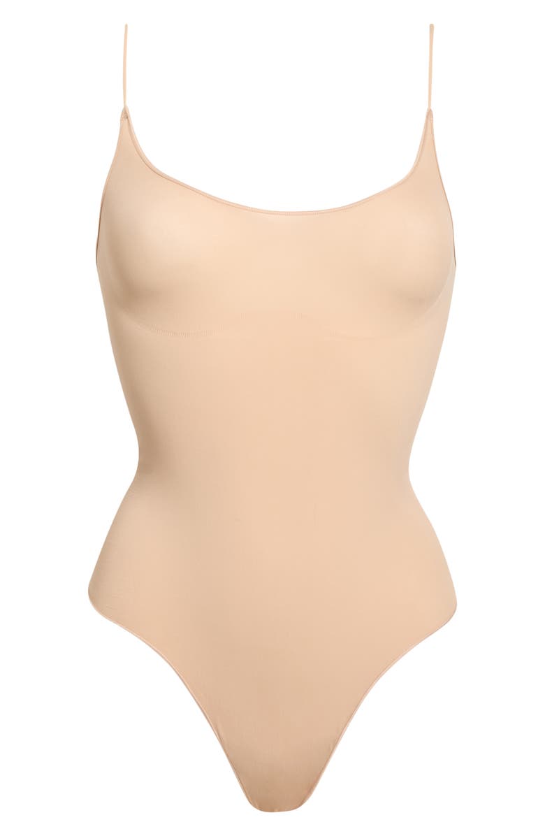 SKIMS Sheer Seamless Thong Bodysuit, Main, color, Clay