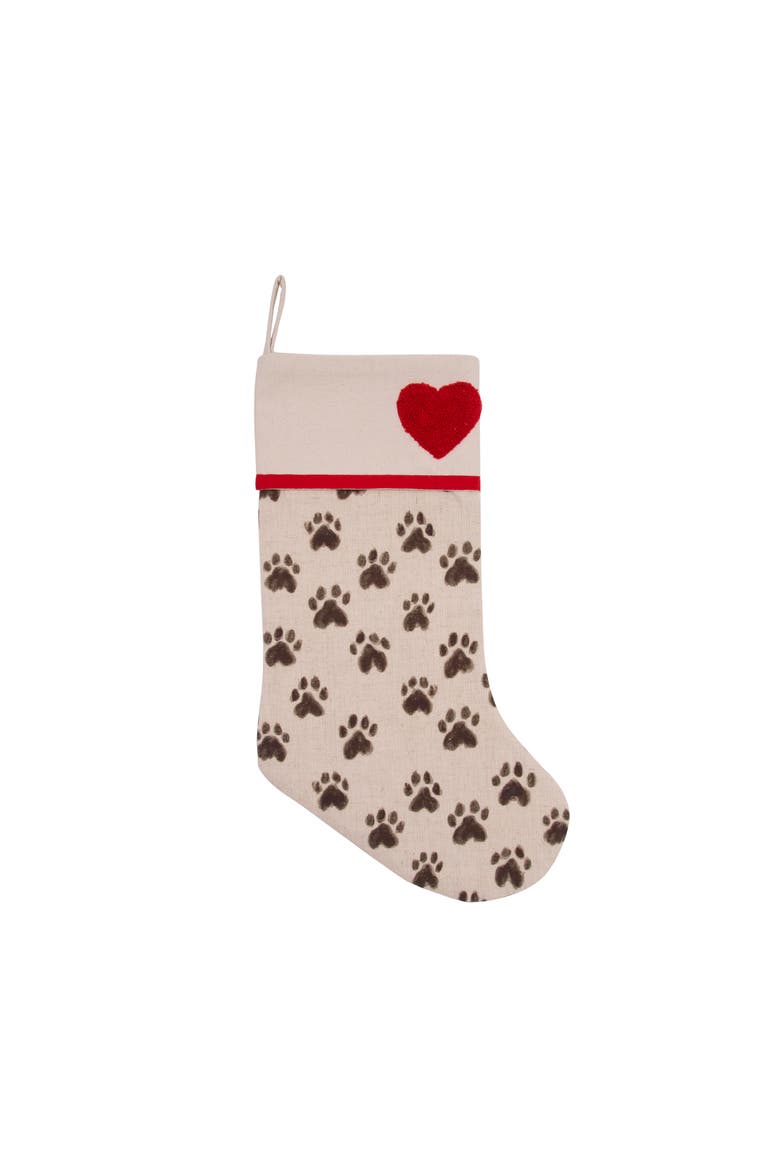 Paw Prints Heart Christmas Stocking, Main, color, Beige