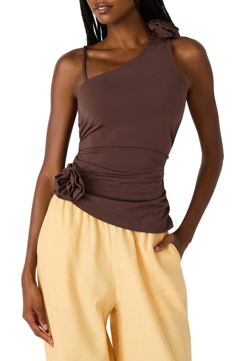 Hadleigh Asymmetric Ruched Tank, Main, color, WALNUT