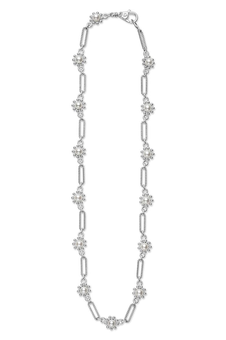 Sterling Silver Luna Fleur Cultured Pearl Necklace, Main, color, SILVER
