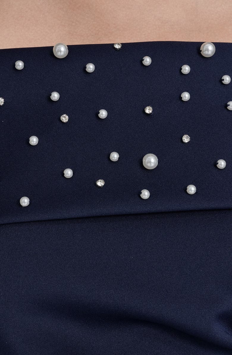 Eliza J Imitation Pearl Off the Shoulder Ruched Gown, Alternate, color, 