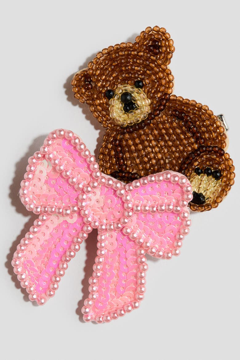 2-pack Beaded Hair Clips, Alternate, color, Pink/teddy bear
