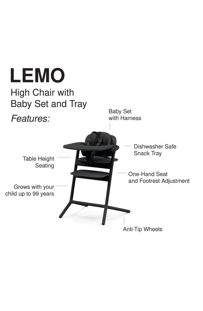 CYBEX LEMO 3-in-1 High Chair with Baby Set & Tray, Alternate, color, Stunning Black