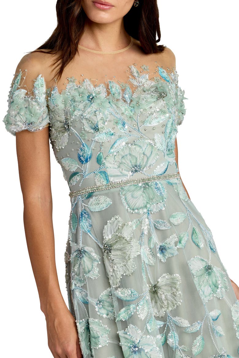 High Neck Embellished A-Line Gown with Cap Sleeves, Alternate, color, Sage Multi