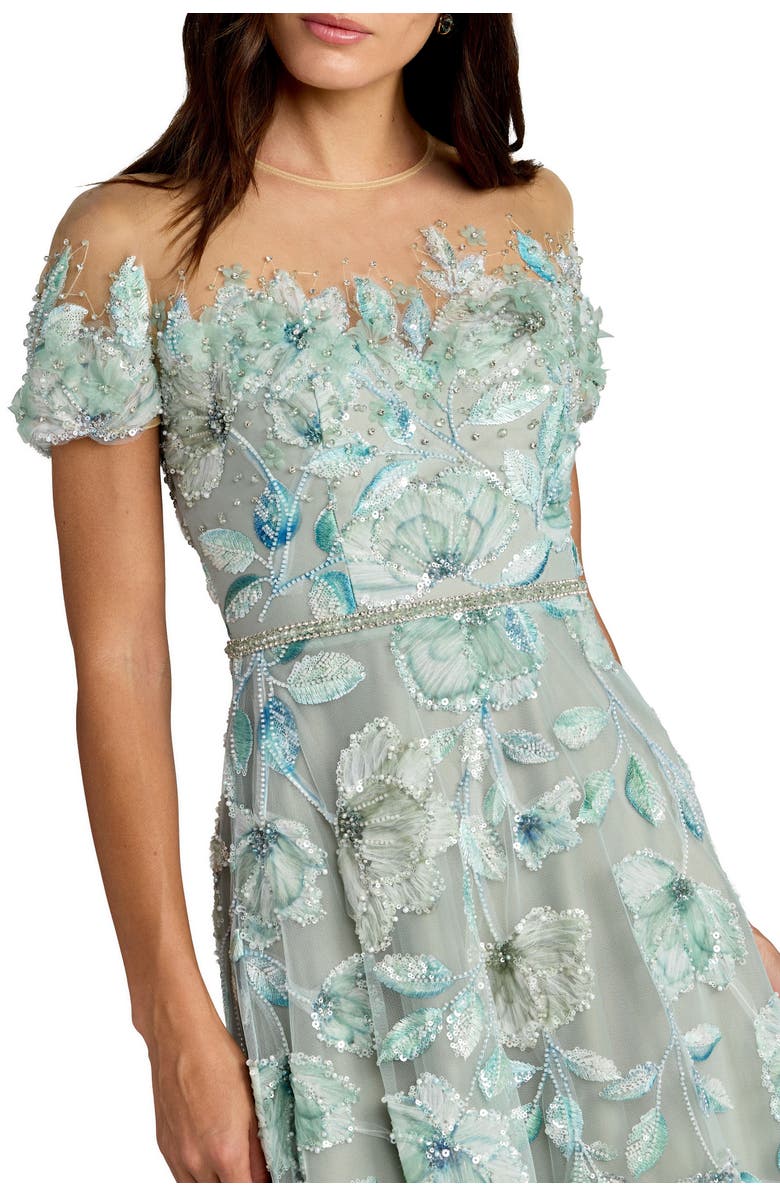 Mac Duggal High Neck Embellished A-Line Gown with Cap Sleeves, Alternate, color, Sage Multi