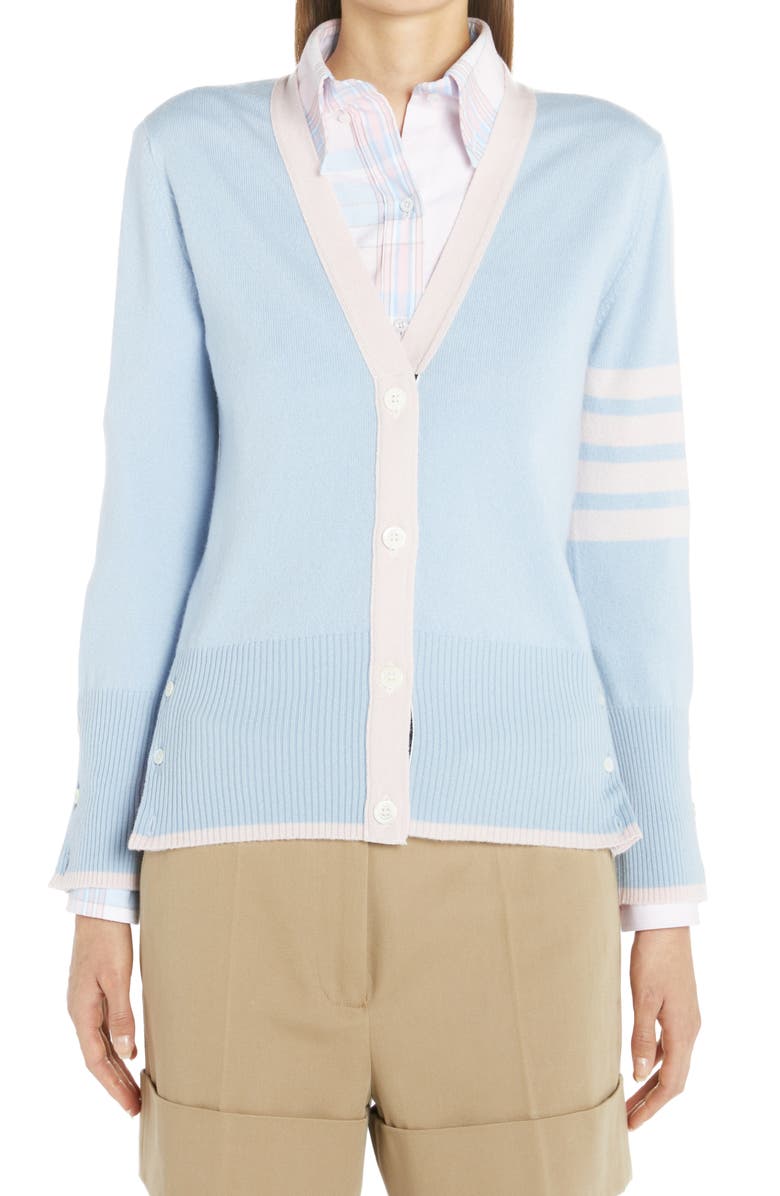 Thom Browne 4-Bar V-Neck Cashmere Cardigan, Main, color, 