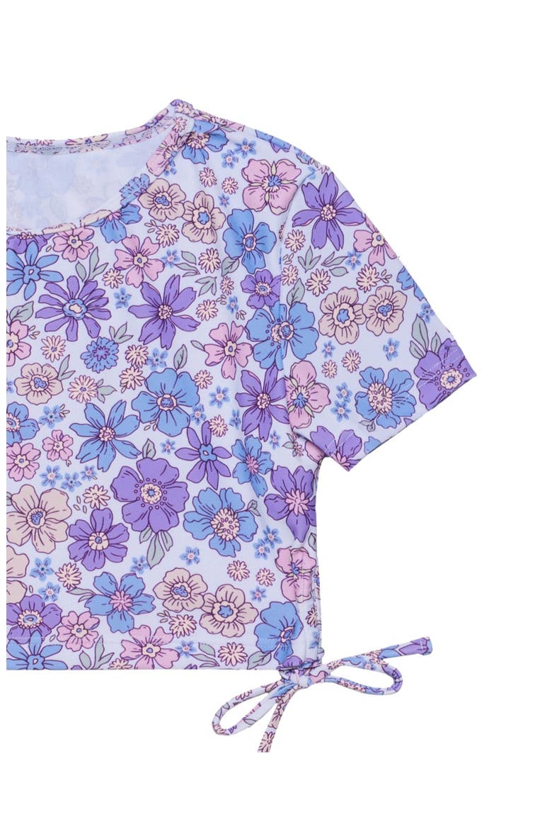 Vintage Flower Short Sleeve Side Tie Swim Set, Alternate, color, Multi-Violet