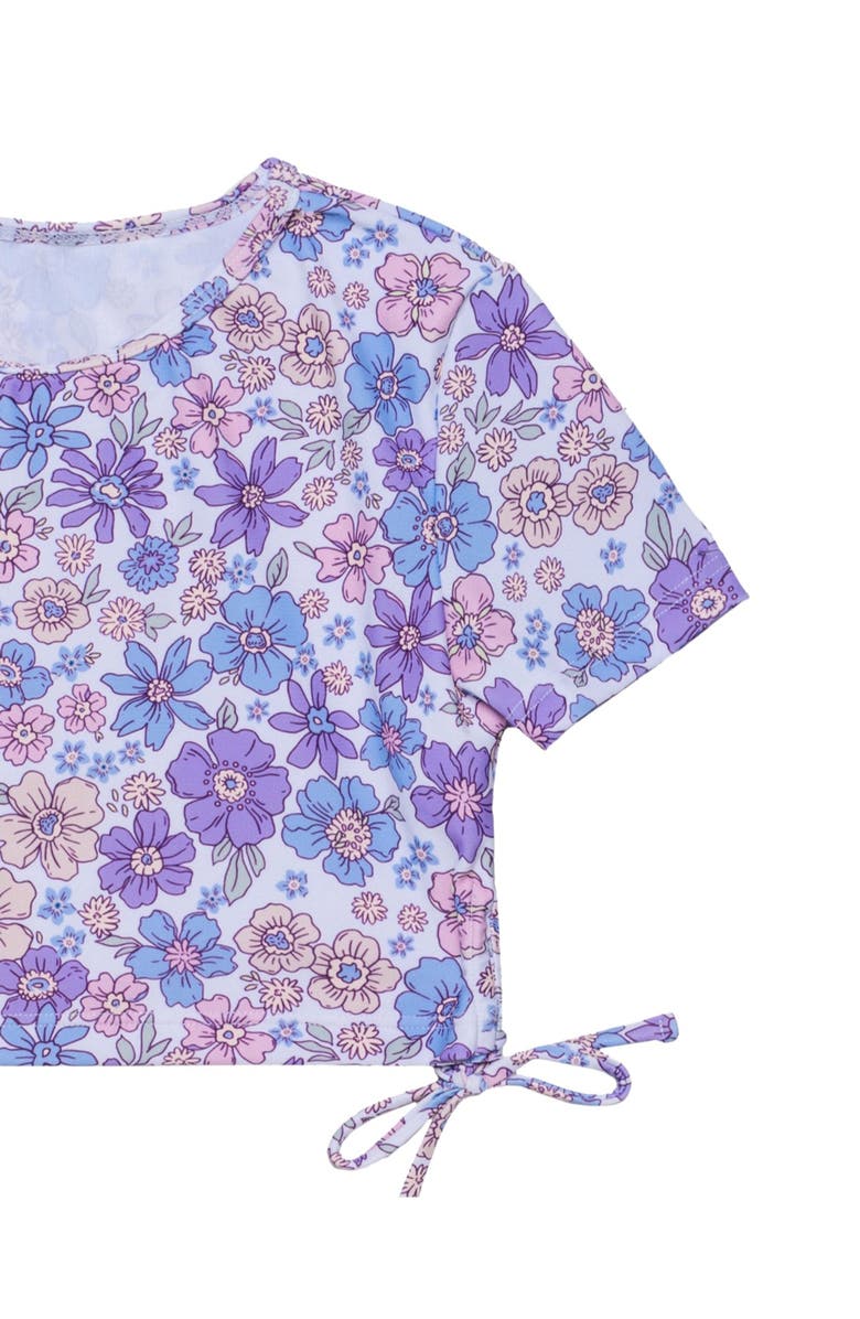 Gottex Kids Vintage Flower Short Sleeve Side Tie Swim Set, Alternate, color, Multi-Violet