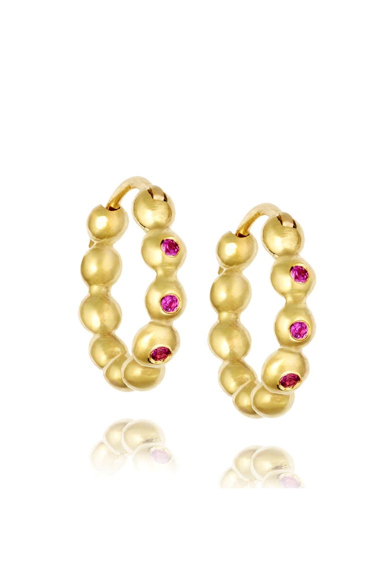 Demetra Pink Sapphire Hoop Earrings, Main, color, Yellow Gold