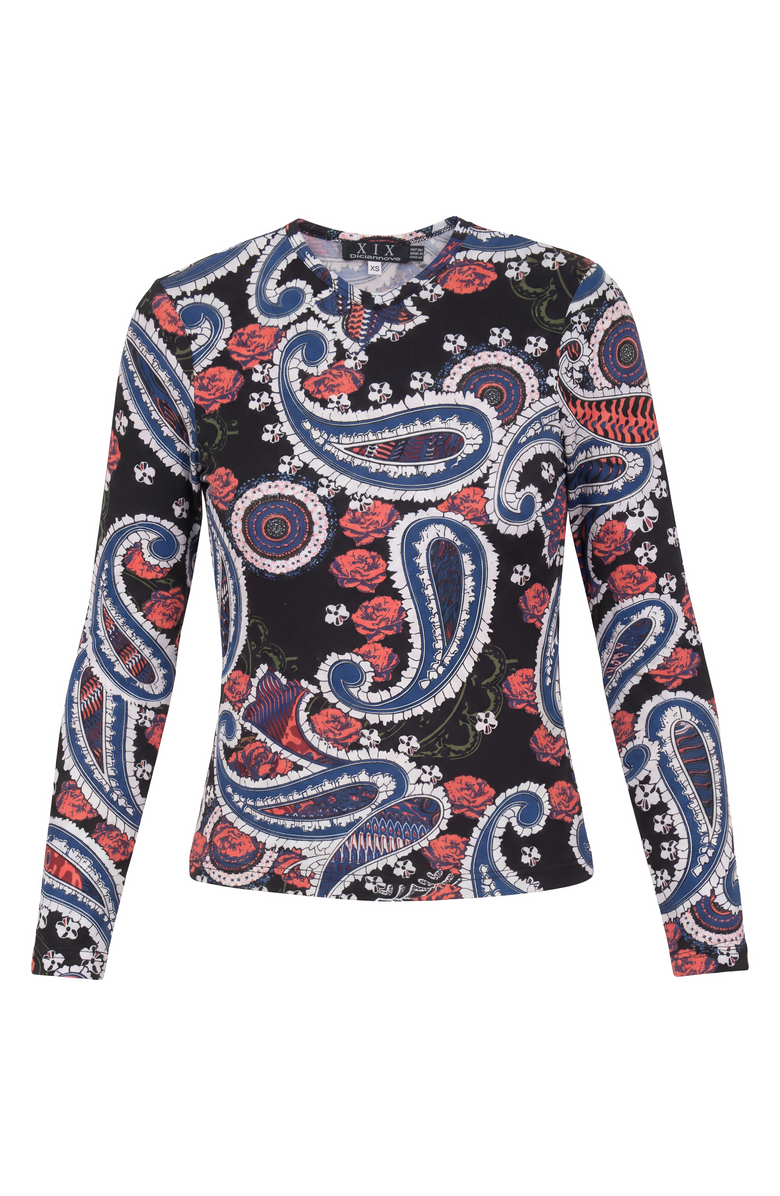 Diciannove Printed Paisley V-Neck Long Sleeve Tee Top, Main, color, Black Paisley