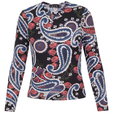 Printed Paisley V-Neck Long Sleeve Tee Top