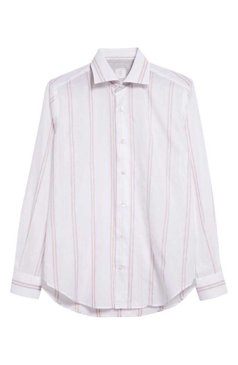 Eleventy Double Stripe Cotton & Linen Button-Up Shirt, Alternate, color, 