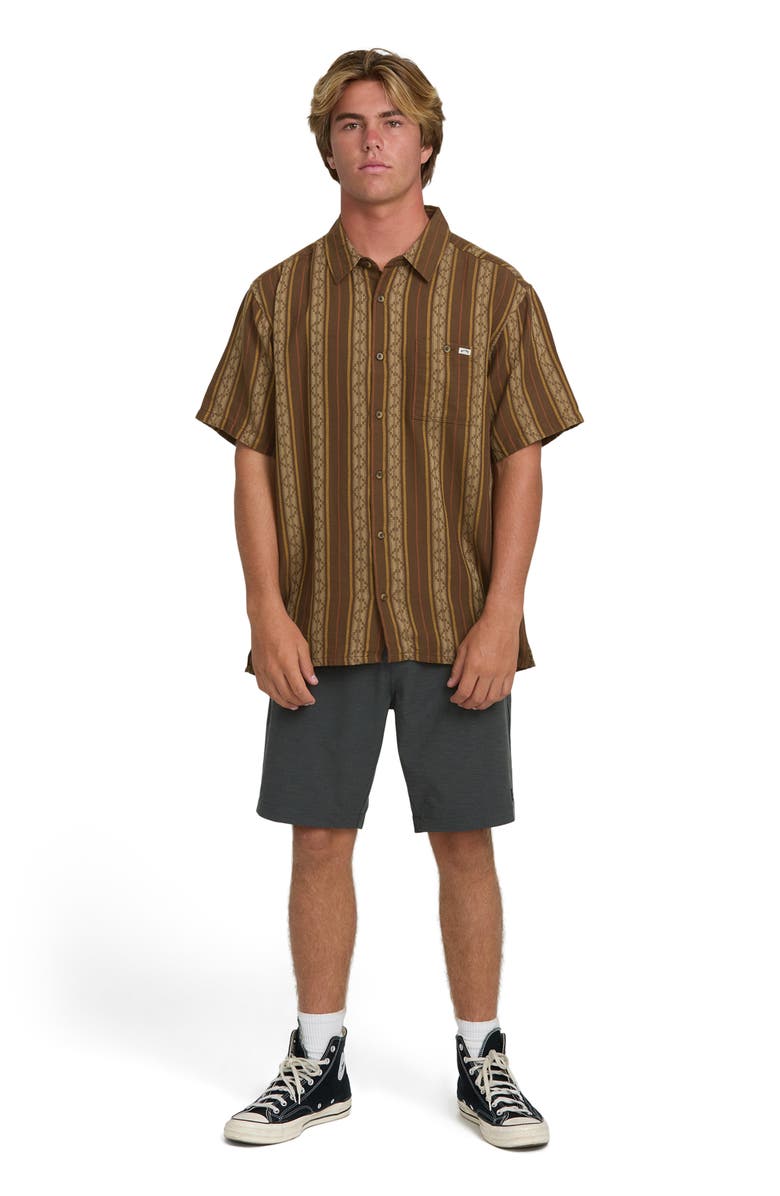 Billabong Sundays Stripe Jacquard Short Sleeve Cotton Button-Up Shirt, Alternate, color, Vintage Khaki