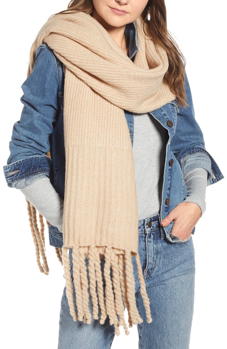 Free People Jaden Rib Knit Blanket Scarf, Alternate, color,