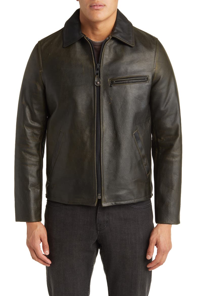 Waxy Cowhide Leather Mechanics Jacket, Alternate, color, OLIVE