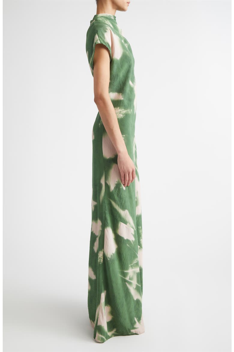 Abstract Floral Draped Asymmetric Crepe Gown, Alternate, color, CACTUS