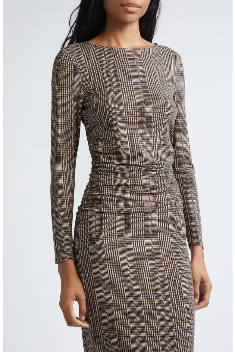 Charissa Plaid Long Sleeve Body-Con Dress, Alternate, color, DARK ACORN MULTI
