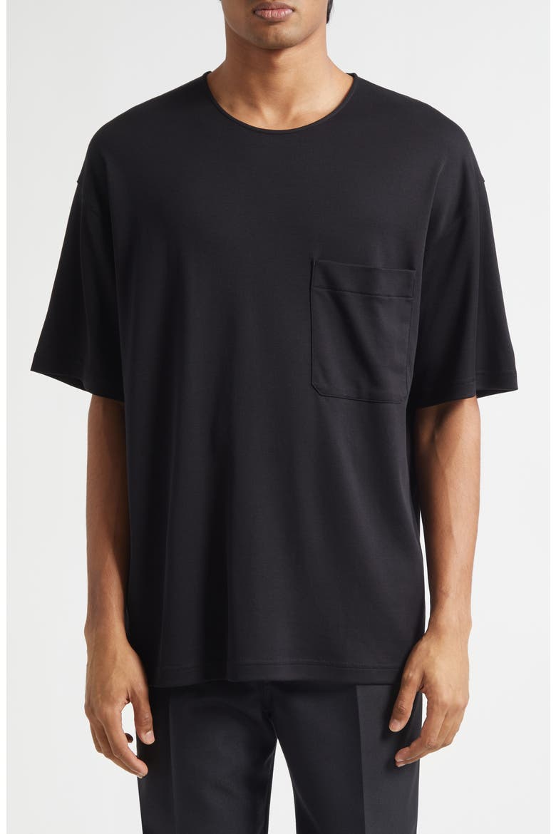 Relaxed Fit Cotton & Silk T-Shirt, Main, color, BLACK