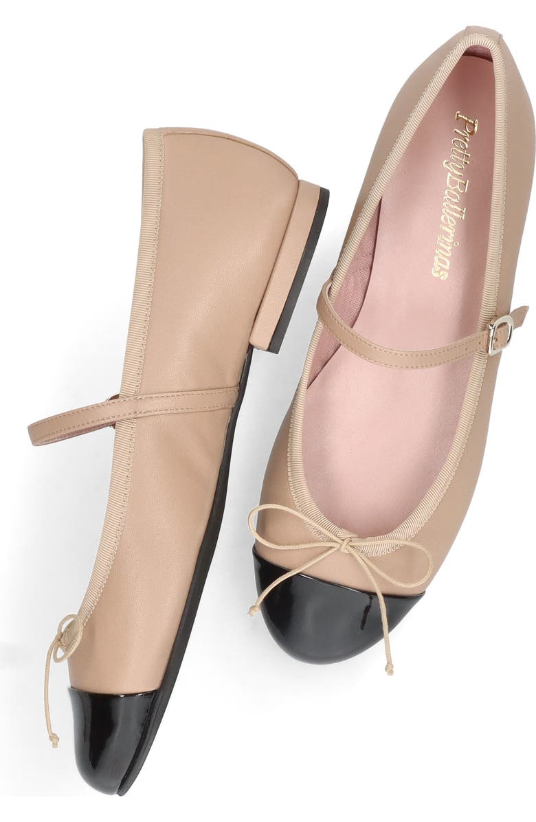 Pretty Ballerinas Round Toe Strap Ballet Flat With Heel, Alternate, color, Beige