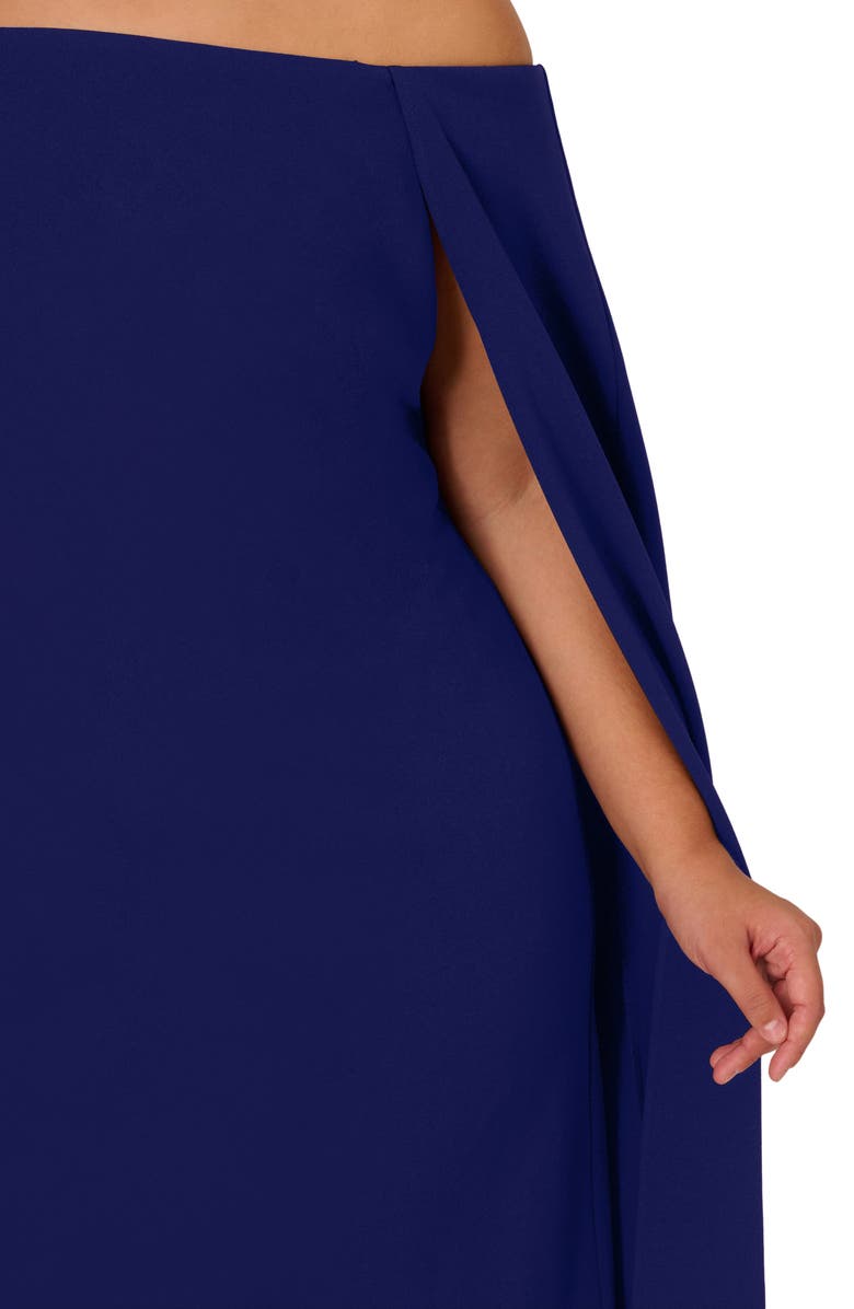 Adrianna Papell Off the Shoulder Stretch Crepe Cape Dress, Alternate, color, Dark Blue Violet