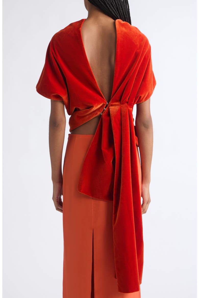 Draped Cotton Velvet Shawl Top, Alternate, color, DEEP PERSIMMON