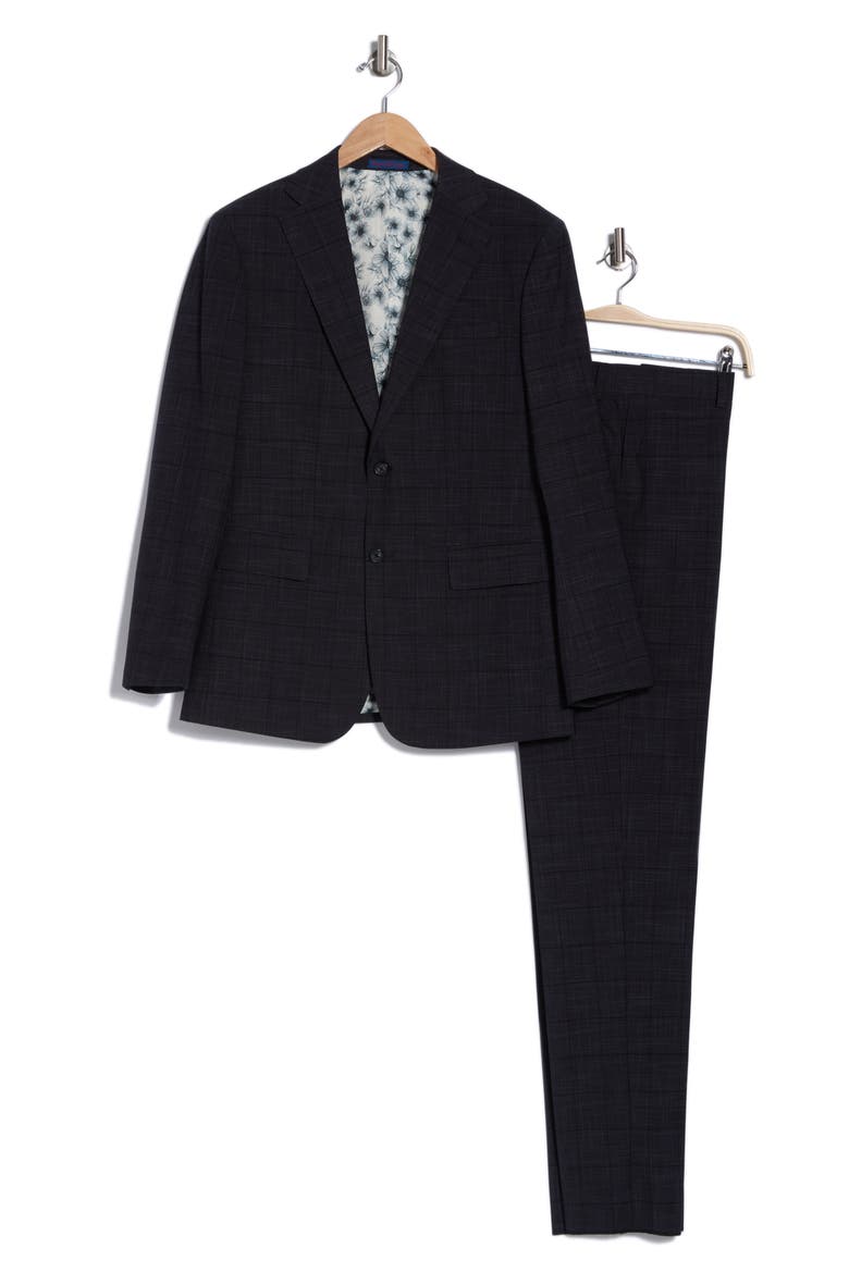Plaid Trim Fit Notch Lapel Two-Piece Suit, Alternate, color, NAVY