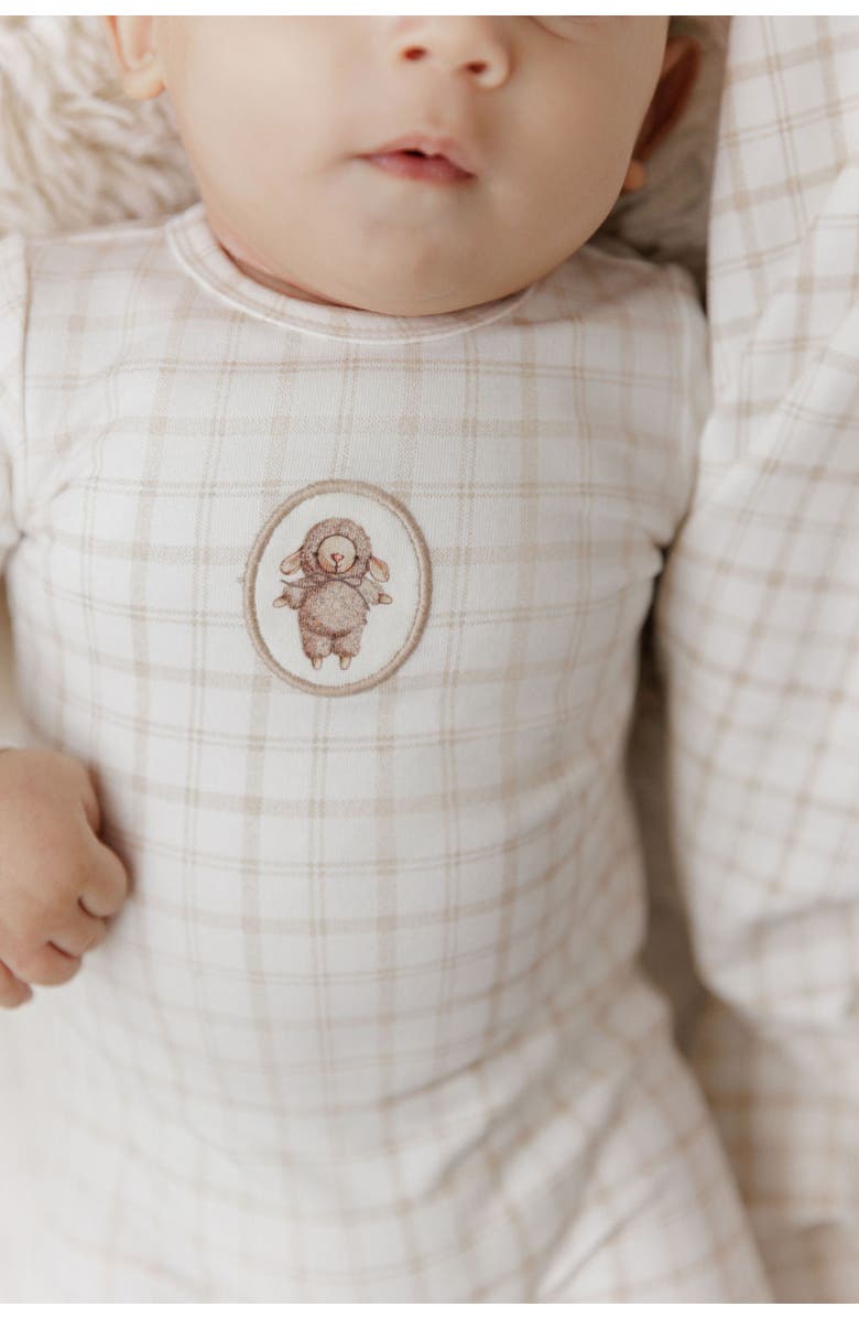 Ely's & Co. Modal French Terry Plaid Sheep Collection - Footie + Bonnet, Alternate, color, Beige