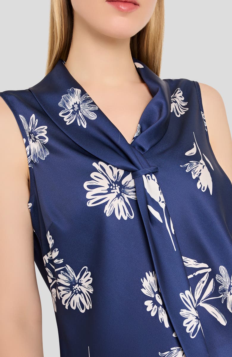 Tahari ASL Floral Sailor Tie Sleeveless Top, Alternate, color, Navy Ivory