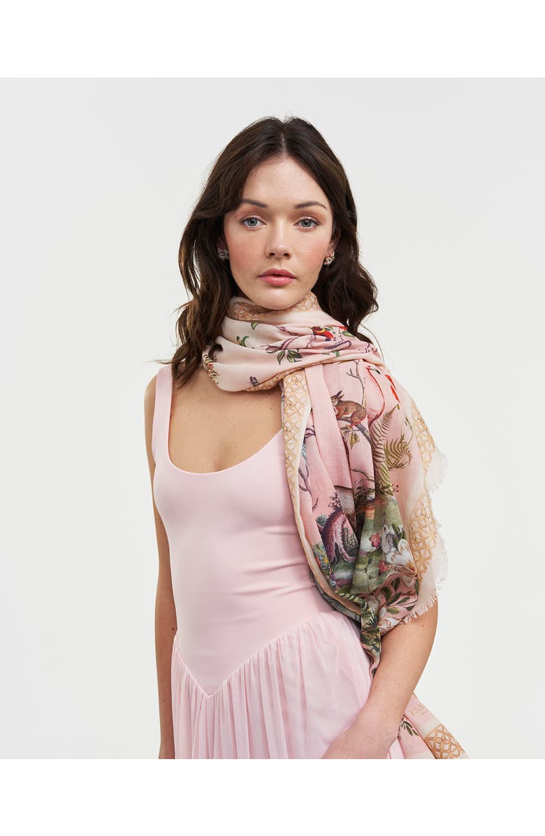 Fable England Woodland Scene Long Scarf, Alternate, color, Pink